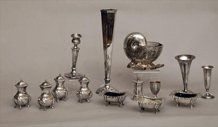 Appraisal: Group of Silver-Plate Table Articles Including Four Pepperettes Three Salts