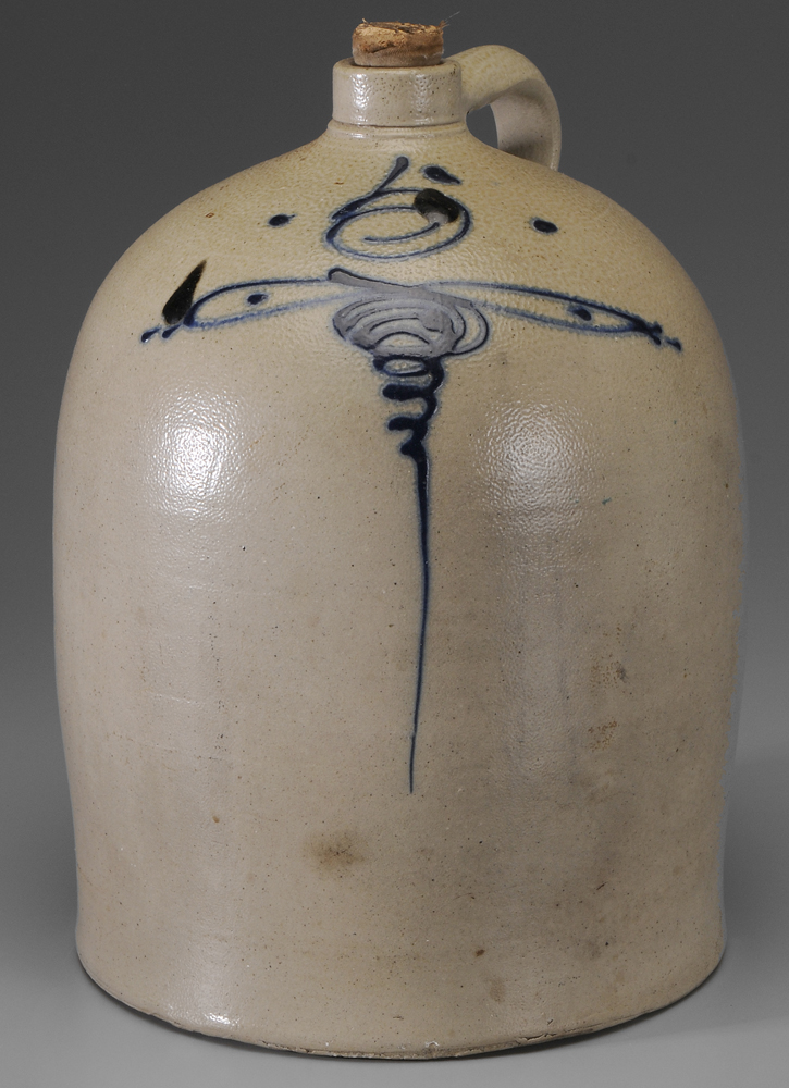 Appraisal: Decorated Salt-Glazed Stoneware Jug American th century five-gallon with over