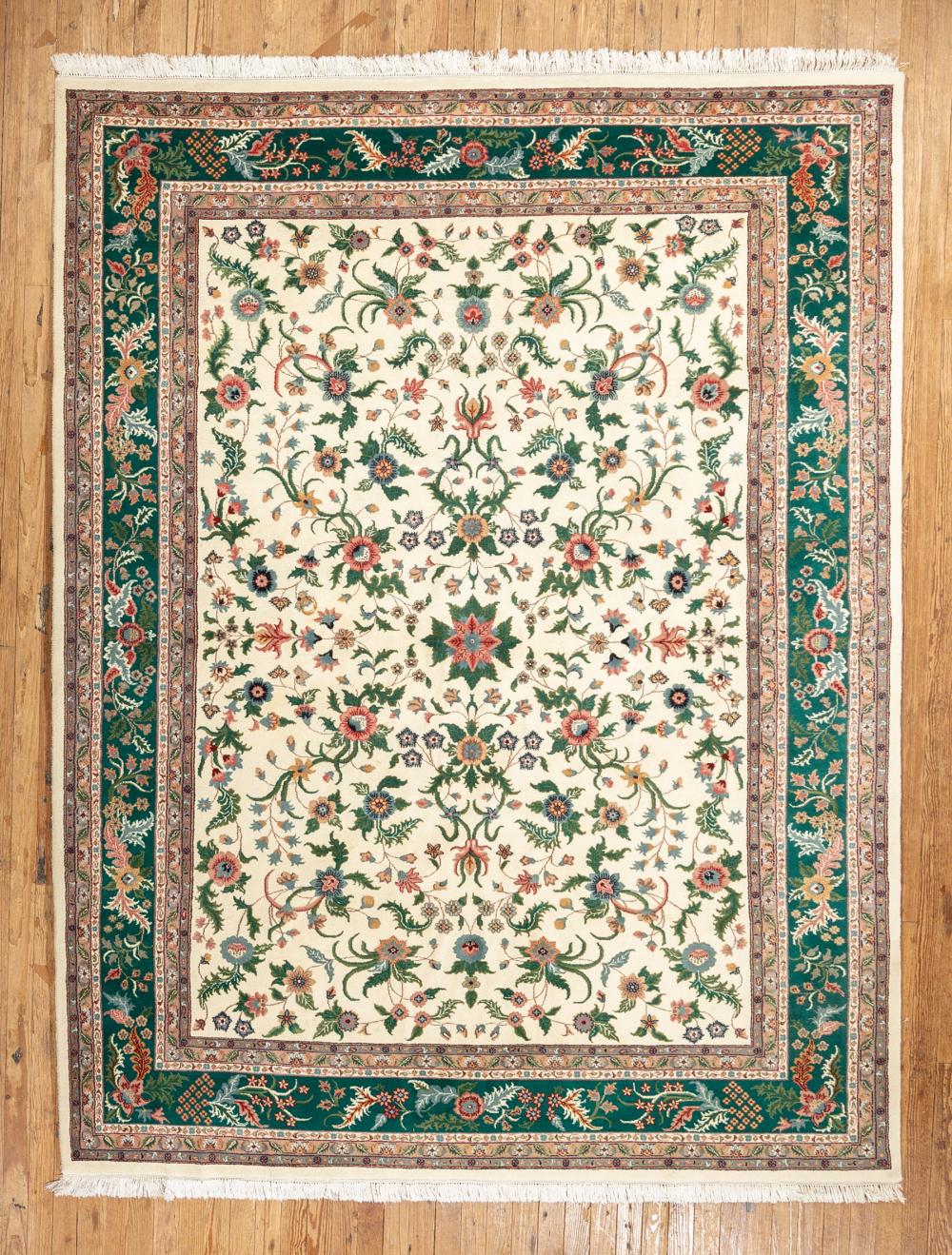 Appraisal: Indo Kashan Carpet cream ground green border overall foliate design