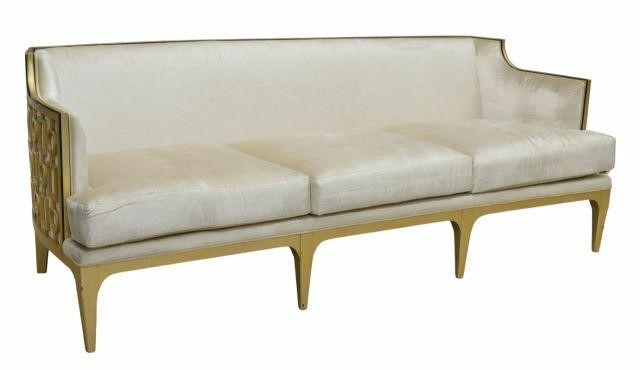 Appraisal: Contemporary three-seater sofa late th c gold painted frame with