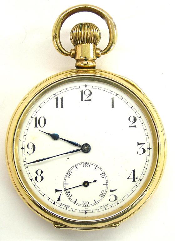 Appraisal: Swiss jewel lever gold plated pocket watch mm