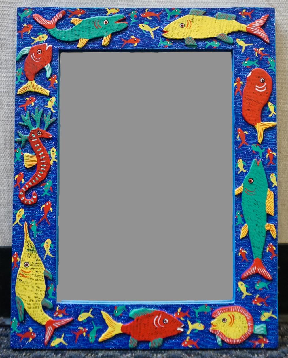 Appraisal: Mexican Whimsical Decorated Wood Frame Mirror x in x cm