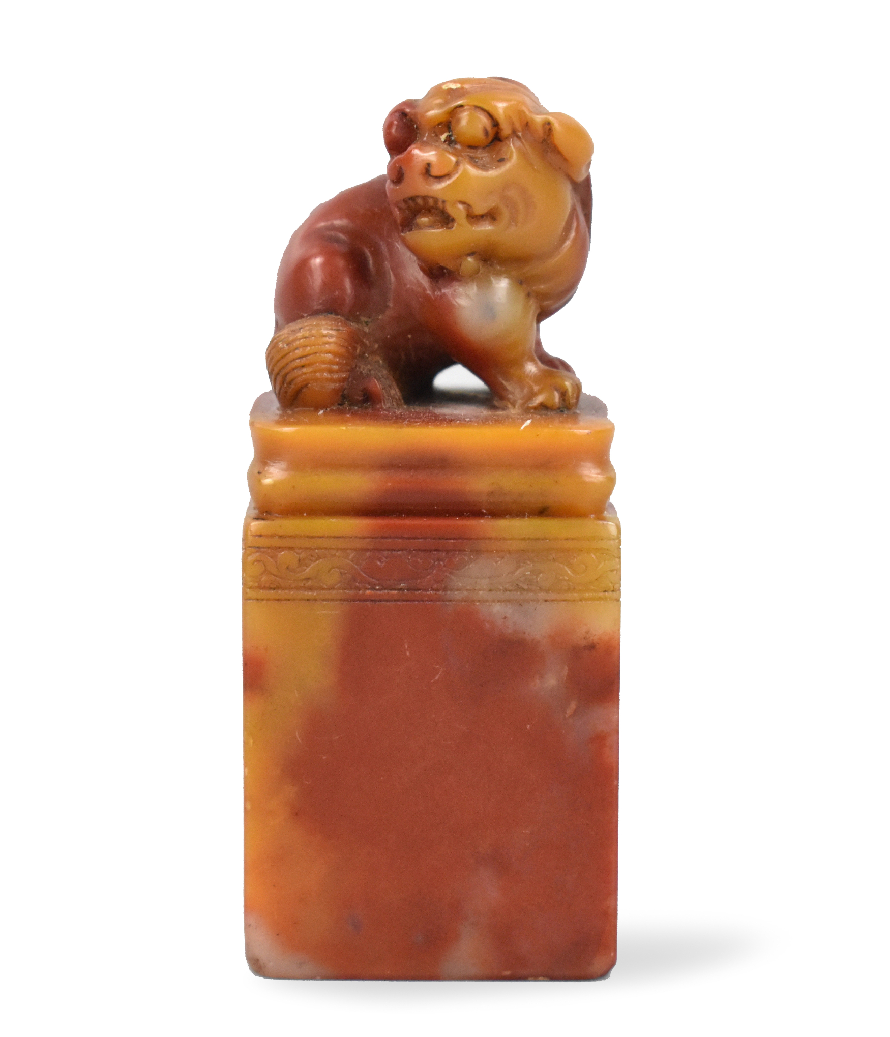 Appraisal: A Chinese soap stone seal stamp with foo dog finial