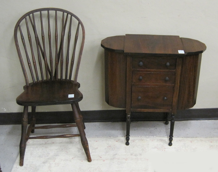 Appraisal: SEWING CHEST AND SIDE CHAIR American c s the mahogany