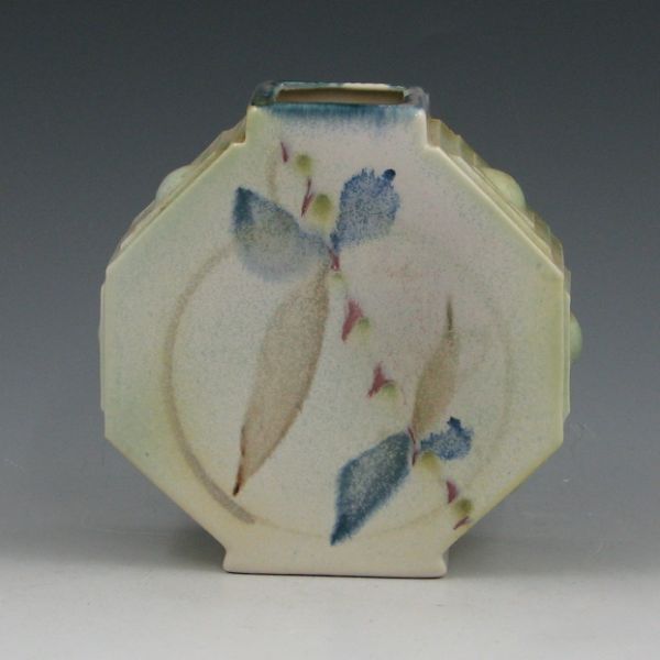 Appraisal: Octagonal floral art pottery vase Signed what appears to be