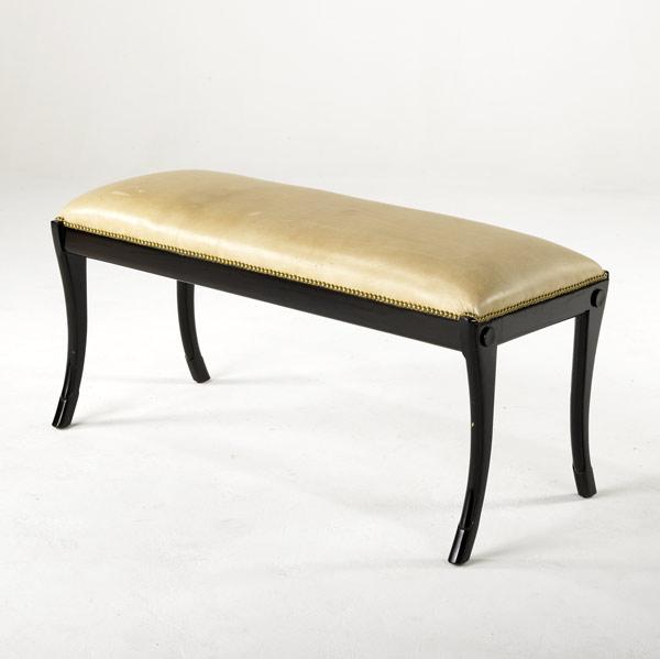 Appraisal: ROBSJOHN-GIBBINGS STYLE Klismos bench with ebonized frame and tacked-on leather