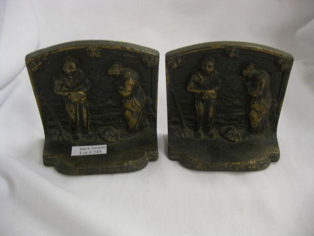 Appraisal: Bronzed Deco Bookends Angelus depicts couple mourning