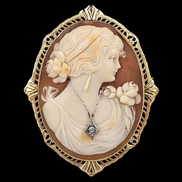 Appraisal: Antique Cameo Brooch with Diamond Accent An antique k gold