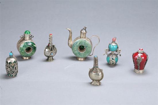 Appraisal: SEVEN SNUFF BOTTLES Asian th century Two are silver metal