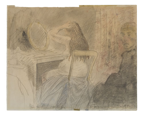 Appraisal: RAPHAEL SOYER Hotel Room Pencil and watercolor on cream wove