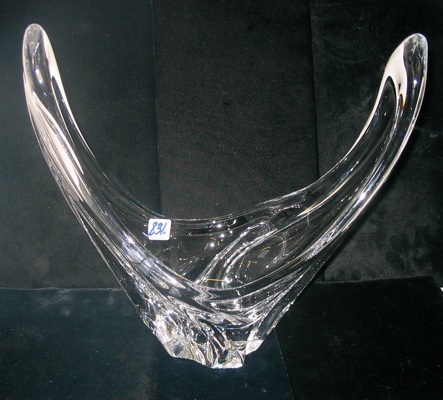 Appraisal: DAUM CRYSTAL ART MODERNE CENTER VASE Twin curved side panels