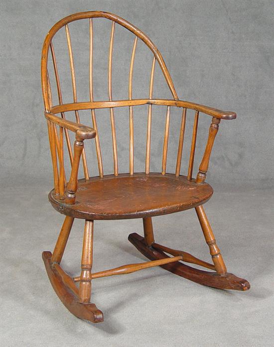 Appraisal: Windsor Bowback Rocker Circa Mixed woods Period bowback converted to