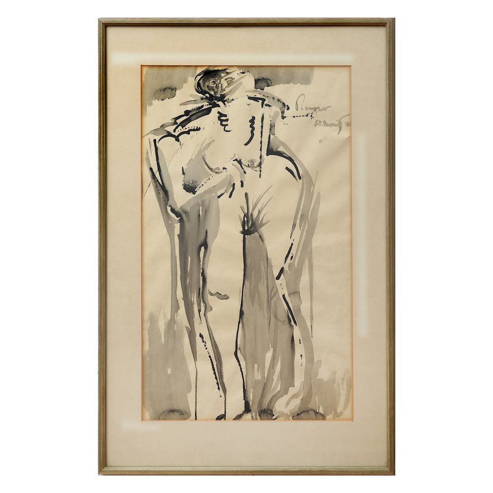 Appraisal: Elliott Barowitz Standing Nude Ink and wash on paper c