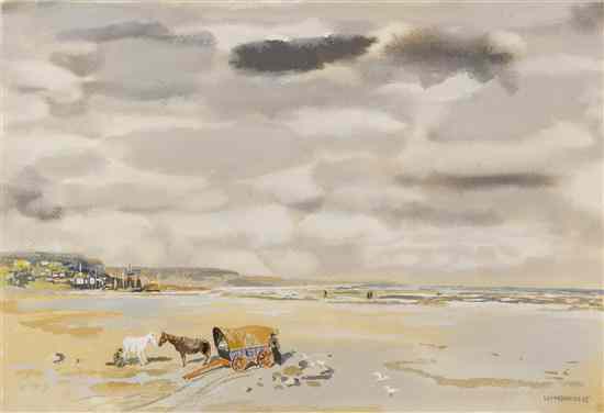 Appraisal: Lev Meshberg American Russian - Wagon on the Beach watercolor