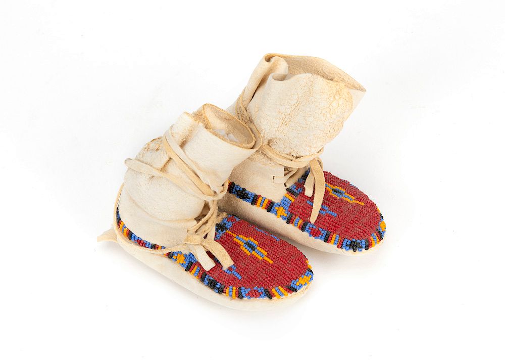 Appraisal: Child's Beaded Moccasins Child's Beaded Moccasins ca Beads on hide