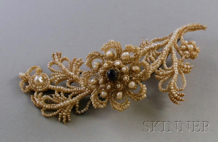 Appraisal: Antique Seed Pearl and Paste Flower Brooch with spinning flowerhead