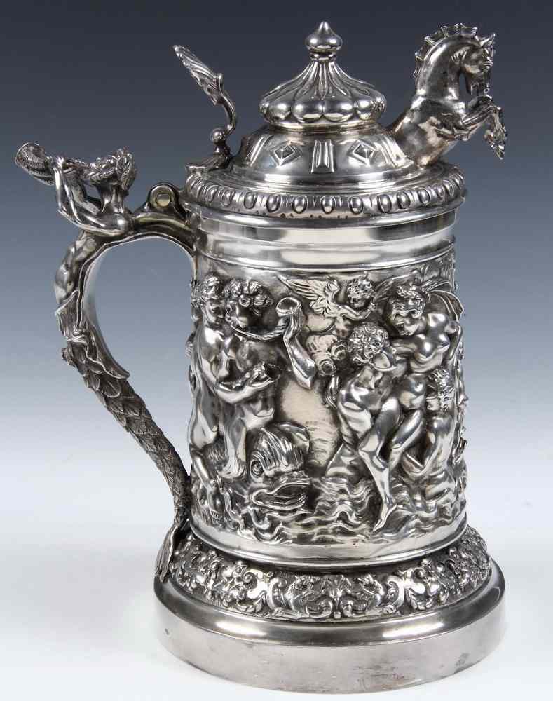 Appraisal: FRENCH STERLING FLAGON - th c French Ornate Repousse Silver