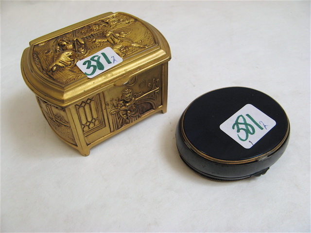 Appraisal: GILT METAL RING BOX AND AGATE PATCH BOX pieces the