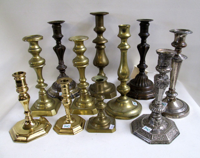 Appraisal: COLLECTION OF ELEVEN CANDLESTICKS in brass and silver plate Collection