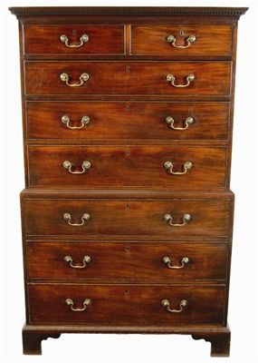 Appraisal: A George III mahogany chest on chest the dentil cornice