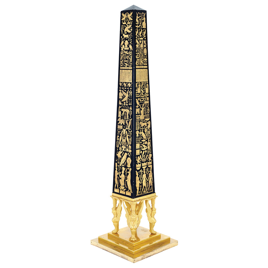 Appraisal: Empire Style Gilt-Bronze and Tole Obelisk on Stand The obelisk