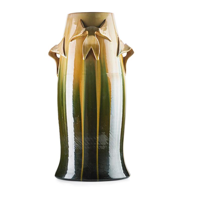 Appraisal: CLEMENT MASSIER Majolica floor vase Condition Report Professional restoration to