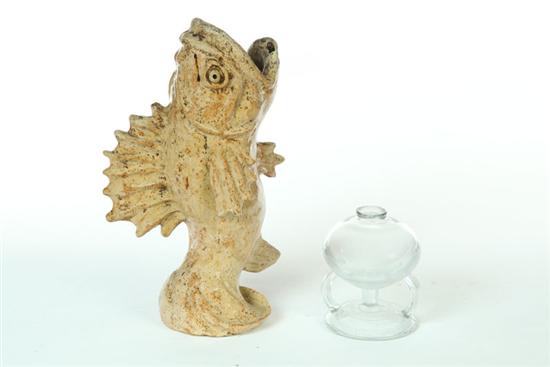 Appraisal: FISH VASE AND GLASS LAMP American nd half- th century