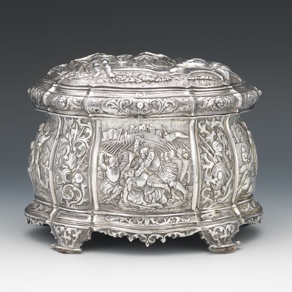 Appraisal: MEDIEVAL REVIVAL STYLE STERLING SILVER JEWELLERY CASKET x x Oval