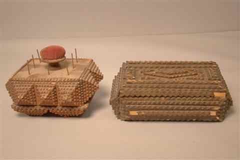 Appraisal: TWO TRAMP ART PIECES including a small sewing box the