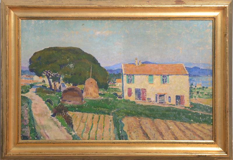 Appraisal: TH CENTURY SCHOOL FRENCH FARM HOUSE Oil on canvas unsigned