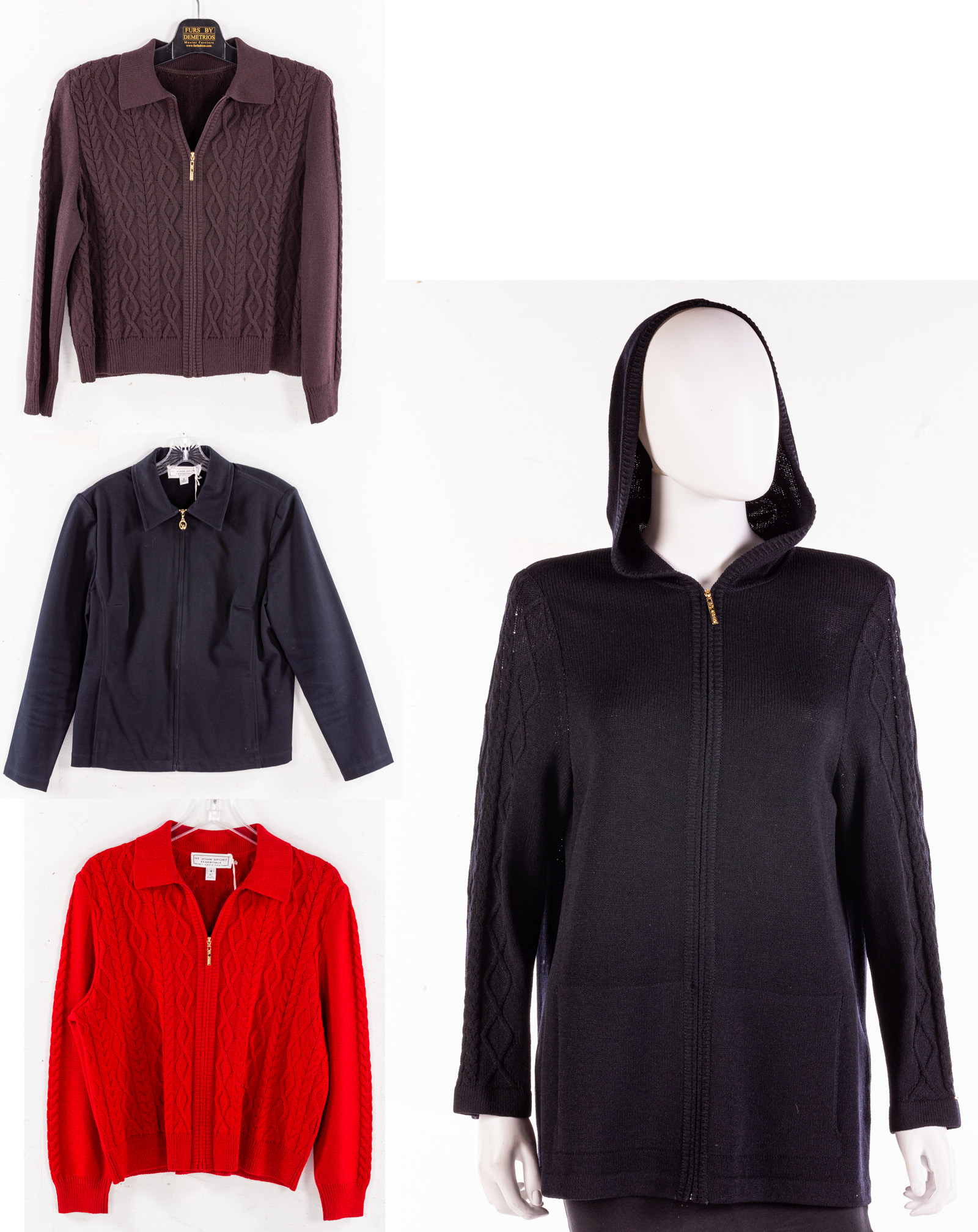 Appraisal: THREE ST JOHN SPORT ESSENTIALS SWEATERS JACKET black and red