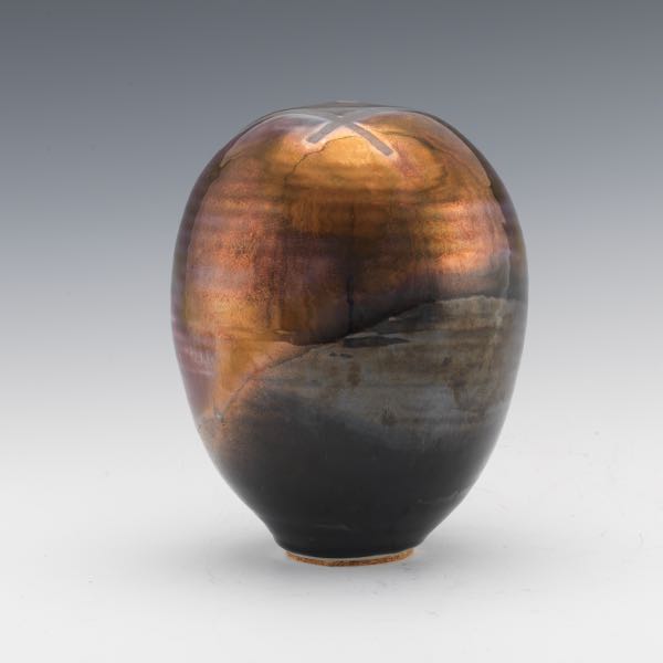 Appraisal: JAPANESE BLACK IRIDESCENT POTTERY VASE x black and copper iridescent