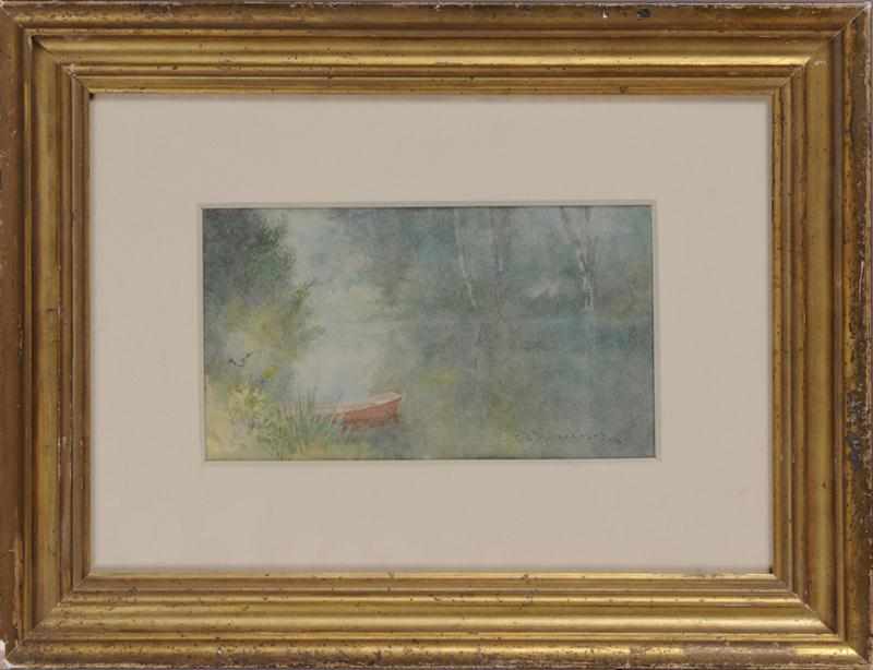 Appraisal: C C ROSENCRANZ LANDSCAPE WITH ROWBOAT ON LAKE Watercolor on