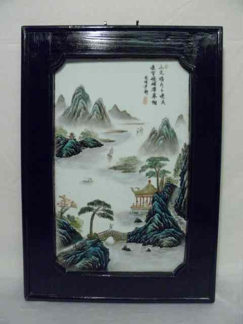 Appraisal: Chinese famille rose hand painted porcelain plaque Depicts a landscape