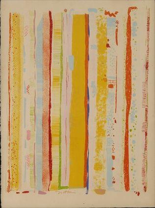 Appraisal: ROBERT NATKIN b UNTITLED ABSTRACT COMPOSITION WITH YELLOW VERTICAL ELEMENTS