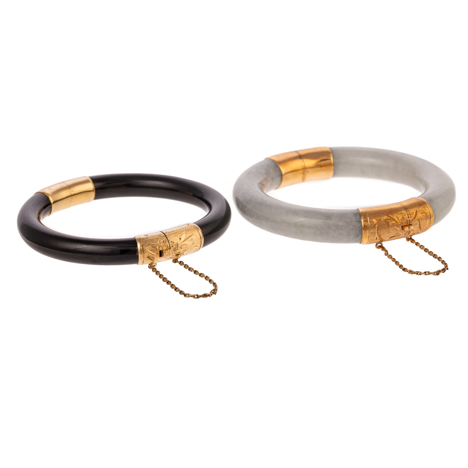 Appraisal: A PAIR OF JADE BANGLES IN K K yellow gold