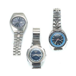 Appraisal: Trio of S S Wristwatches Includ Elgin Seiko Clinton Trio