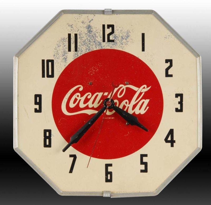 Appraisal: Lackner Octagonal Coca-Cola Electric Clock Description Circa s General overall