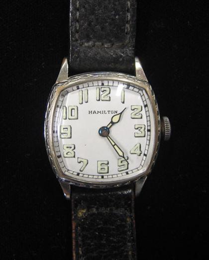 Appraisal: Gentleman's Hamilton wristwatch s Square base metal case with green