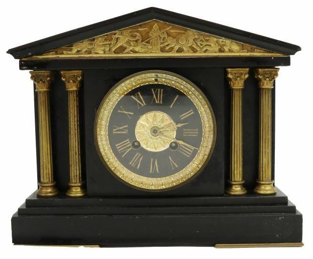 Appraisal: French Neoclassical marble mantel clock late th c temple-form case