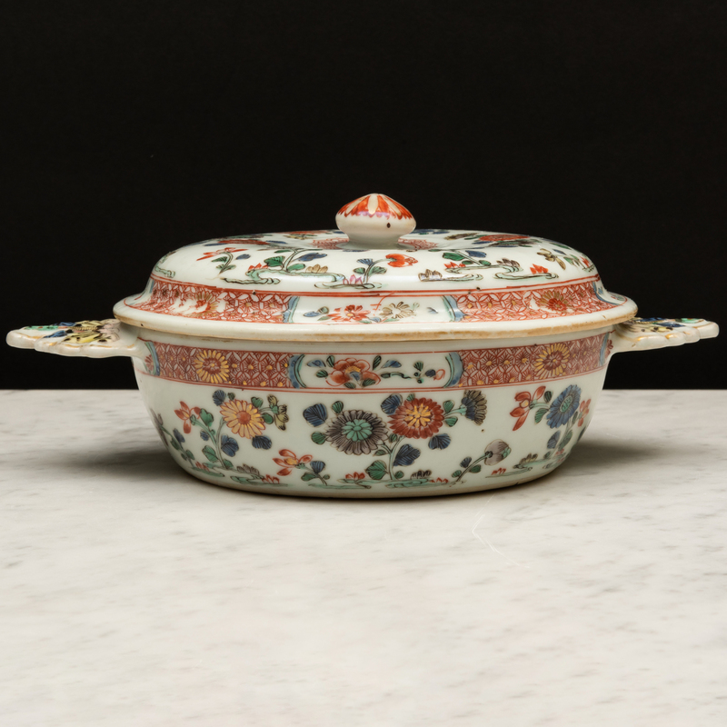 Appraisal: Chinese Export Famille Verte Porcelain Ecuelle and Cover Unmarked x