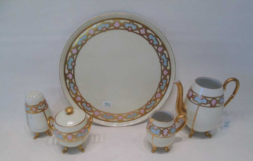 Appraisal: BAVARIAN PORCELAIN TEA SERVICE including round tray D teapot creamer