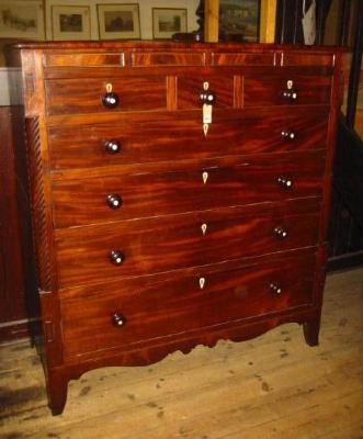 Appraisal: A MAHOGANY CHEST with stringing and parquetry banding frieze with