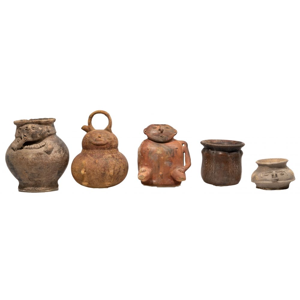 Appraisal: PRE-COLUMBIAN POTTERY ASSORTMENT items with multi-cultural figural pieces including a