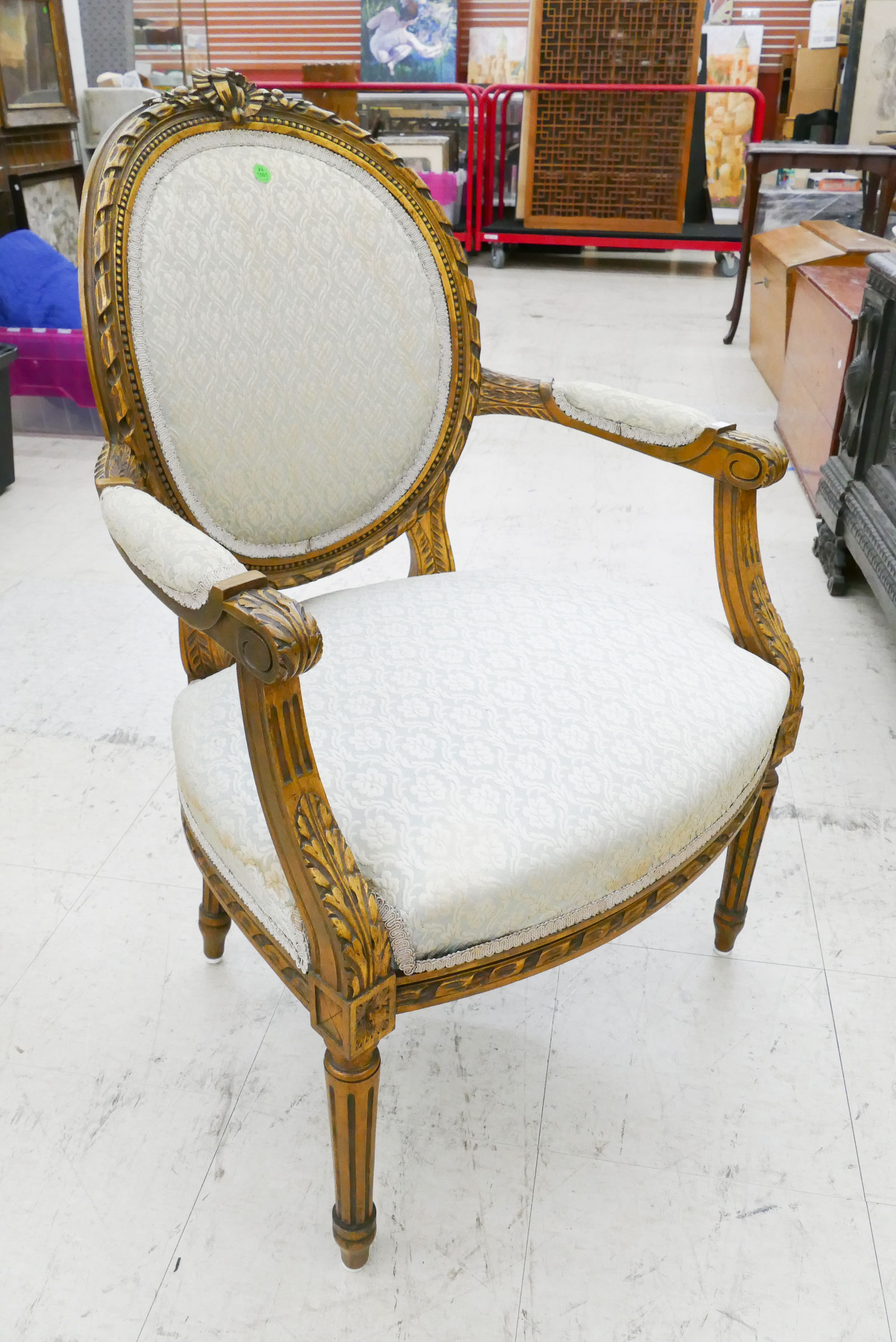 Appraisal: French Gilt Carved Covered Armchair- x x ''