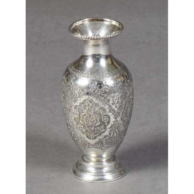 Appraisal: Handmade Persian Iranian Silver Baluster Vase th c the everted