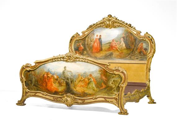 Appraisal: PAINTED BED Napoleon III France Carved moulded and gilded wood