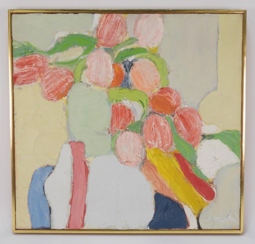 Appraisal: ROGER MUHL ABSTRACT TULIPS STILL LIFE PAINTING France - Titled