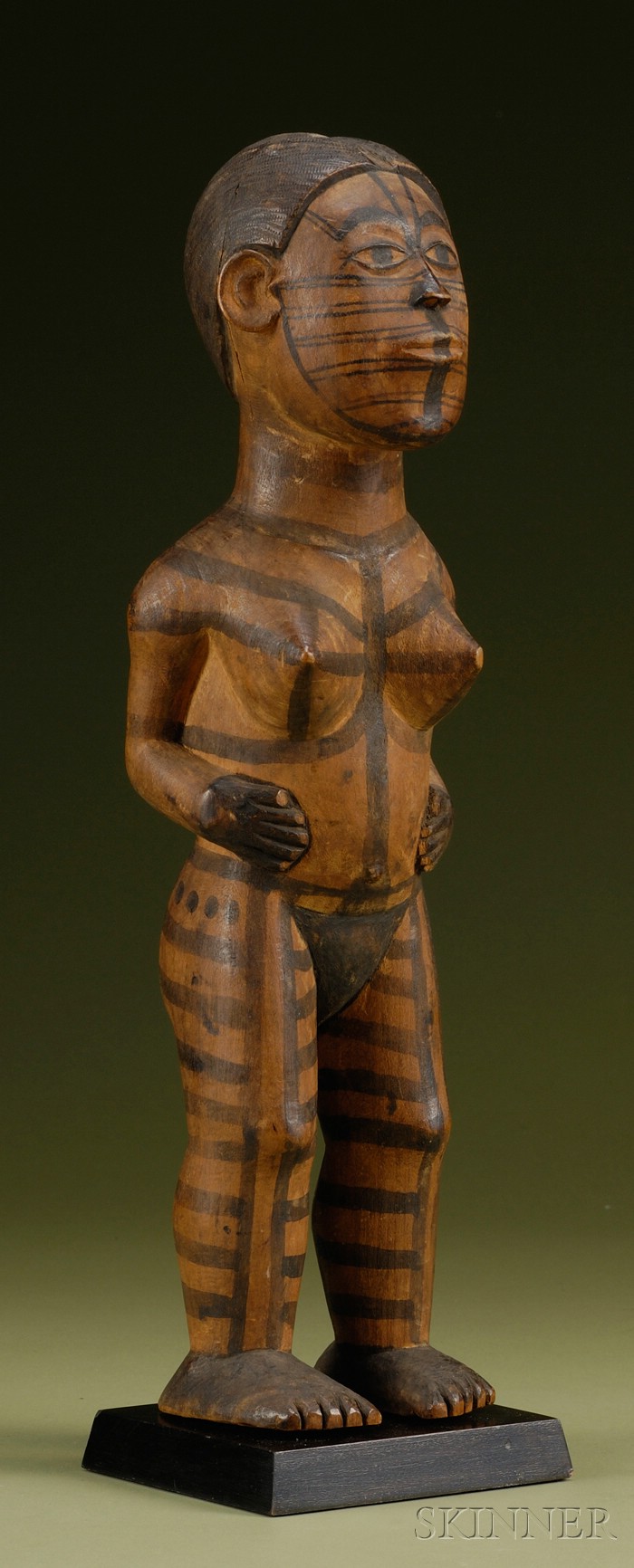 Appraisal: African Carved Wood Female Figure Azande standing and with hands