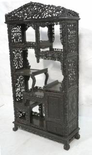 Appraisal: Decorative Carved Wood Asian Shelf Display Unit Open display shelves